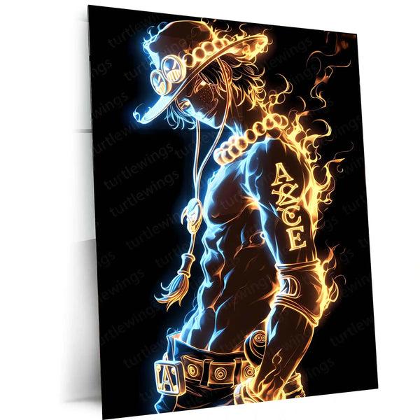 Anime Metal Poster | Flames of the Sea – Portgas D. Ace Metal Poster | One Piece Fire Fist Wall Frame