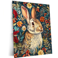 Floral Bunny – Whimsical Rabbit in Blooming Garden Metal Poster | Cute Animal Wall Frame