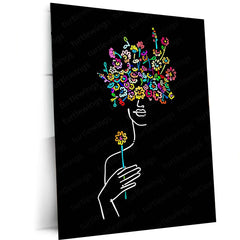 Floral Mind – Abstract Line Art with Blossoms Metal Poster | Minimal Wall Frame