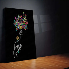 Floral Mind – Abstract Line Art with Blossoms Metal Poster | Minimal Wall Frame