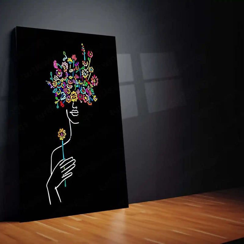 Floral Mind – Abstract Line Art with Blossoms Metal Poster | Minimal Wall Frame