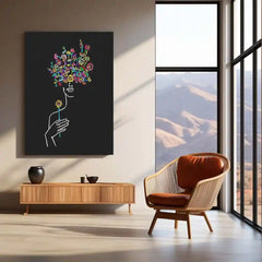Floral Mind – Abstract Line Art with Blossoms Metal Poster | Minimal Wall Frame