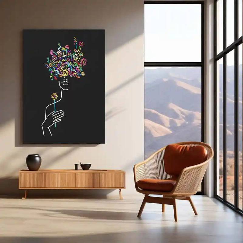 Floral Mind – Abstract Line Art with Blossoms Metal Poster | Minimal Wall Frame