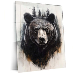 Forest Sentinel – Black Bear in Woodland Mist Metal Poster | Nature & Wildlife Wall Frame