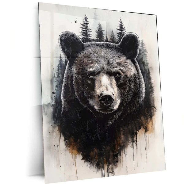 Forest Sentinel – Black Bear in Woodland Mist Metal Poster | Nature & Wildlife Wall Frame