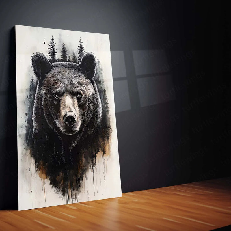 Forest Sentinel – Black Bear in Woodland Mist Metal Poster | Nature & Wildlife Wall Frame