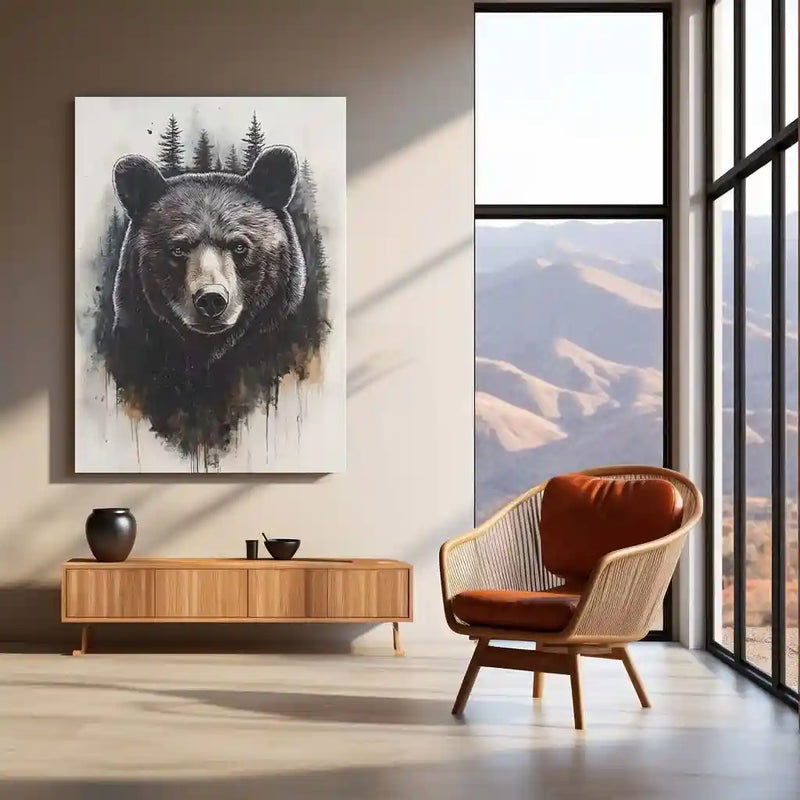 Forest Sentinel – Black Bear in Woodland Mist Metal Poster | Nature & Wildlife Wall Frame