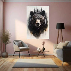 Forest Sentinel – Black Bear in Woodland Mist Metal Poster | Nature & Wildlife Wall Frame