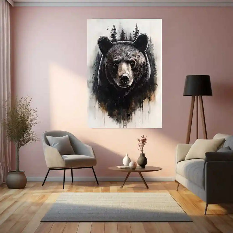 Forest Sentinel – Black Bear in Woodland Mist Metal Poster | Nature & Wildlife Wall Frame