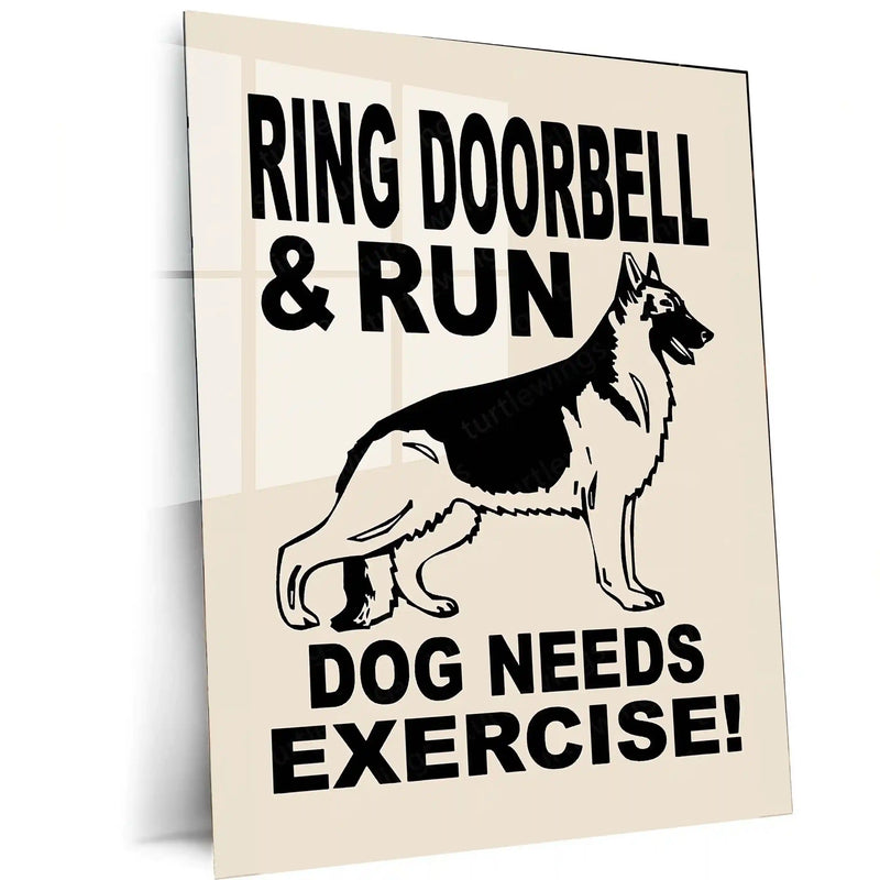 Funny Warning Sign – Dog Needs Exercise Metal Poster | Pet Lover Wall Frame
