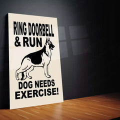 Funny Warning Sign – Dog Needs Exercise Metal Poster | Pet Lover Wall Frame
