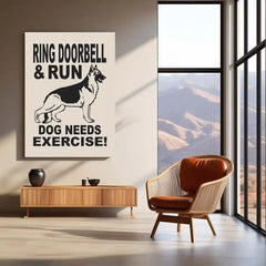 Funny Warning Sign – Dog Needs Exercise Metal Poster | Pet Lover Wall Frame