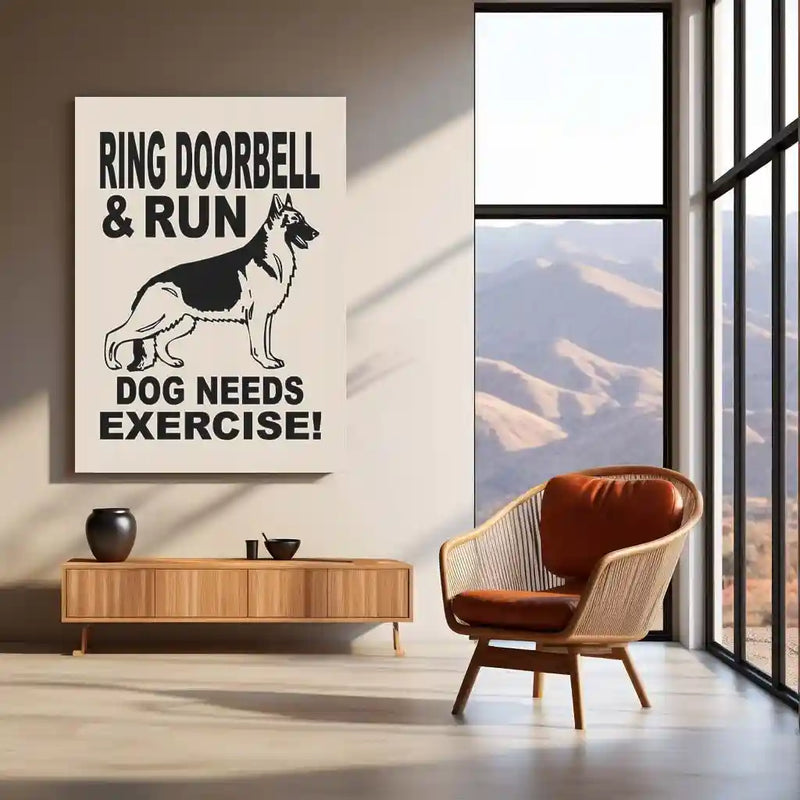 Funny Warning Sign – Dog Needs Exercise Metal Poster | Pet Lover Wall Frame