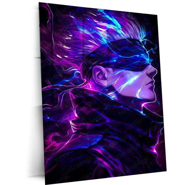 Satoru Gojo – Infinity Flame Metal Poster | Jujutsu Kaisen Anime Wall Frame (Fire Edition)