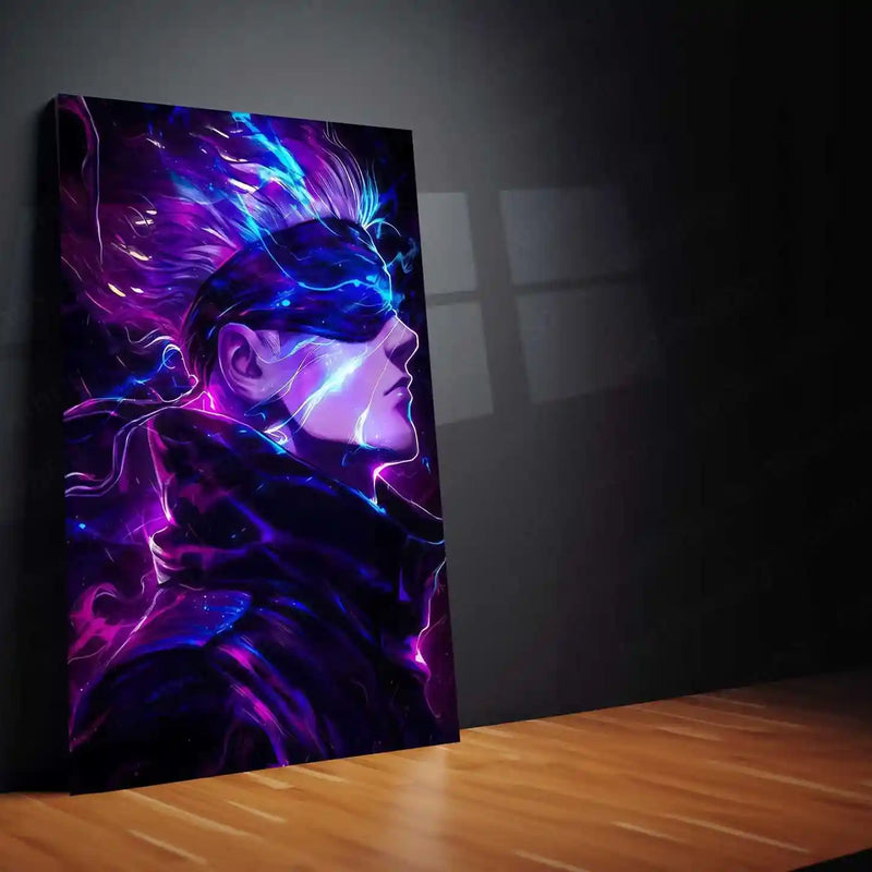 Satoru Gojo – Infinity Flame Metal Poster | Jujutsu Kaisen Anime Wall Frame (Fire Edition)