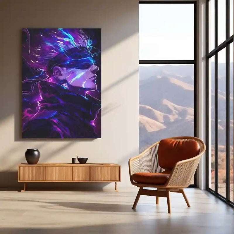 Satoru Gojo – Infinity Flame Metal Poster | Jujutsu Kaisen Anime Wall Frame (Fire Edition)