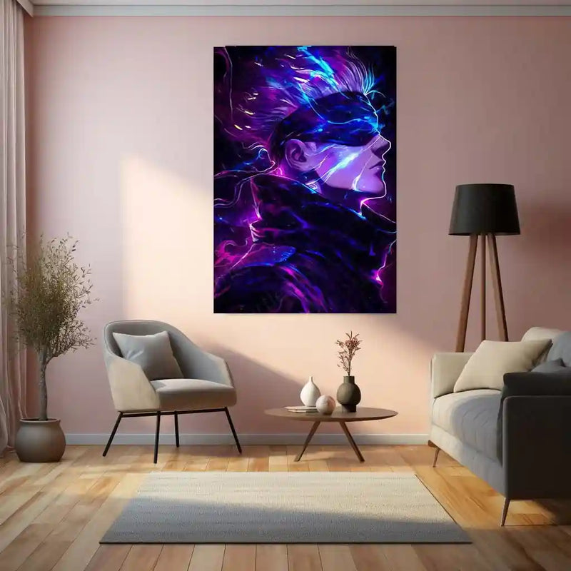 Satoru Gojo – Infinity Flame Metal Poster | Jujutsu Kaisen Anime Wall Frame (Fire Edition)