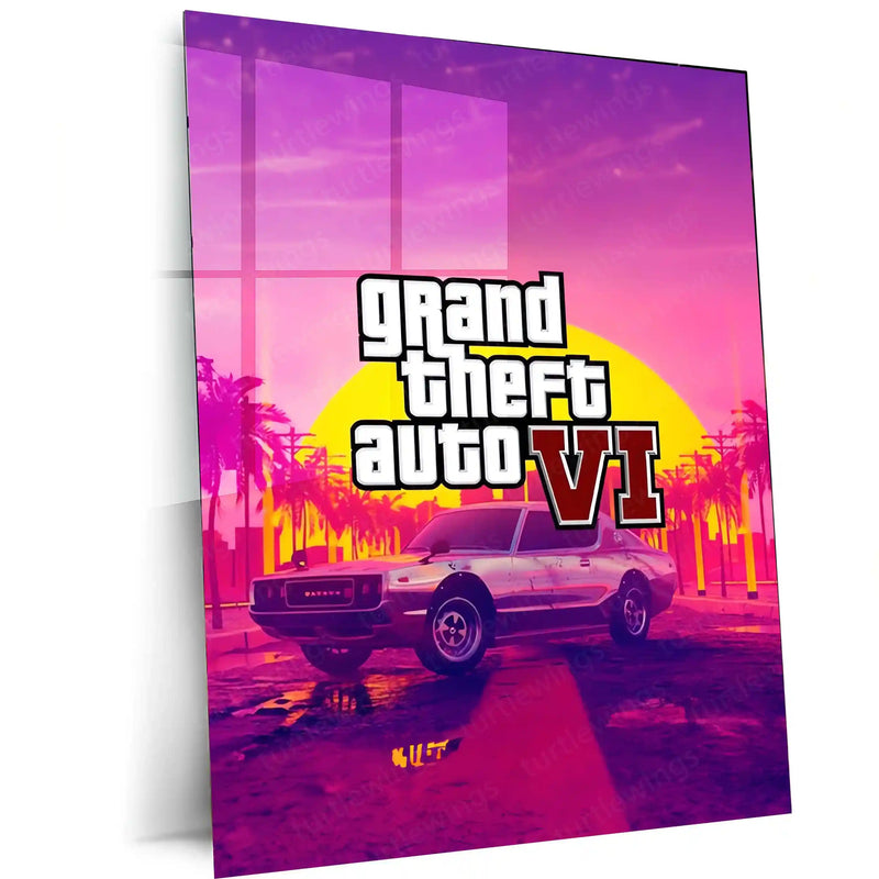GTA Metal Frame Wall Art | Grand Theft Auto Inspired Poster for Gamers - TURTLEWINGS