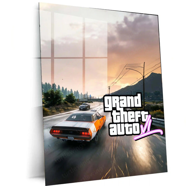 GTA Metal Frame Wall Art | Grand Theft Auto Inspired Poster for Gamers 01 - TURTLEWINGS