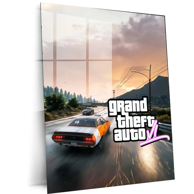 GTA Metal Frame Wall Art | Grand Theft Auto Inspired Poster for Gamers 01 - TURTLEWINGS