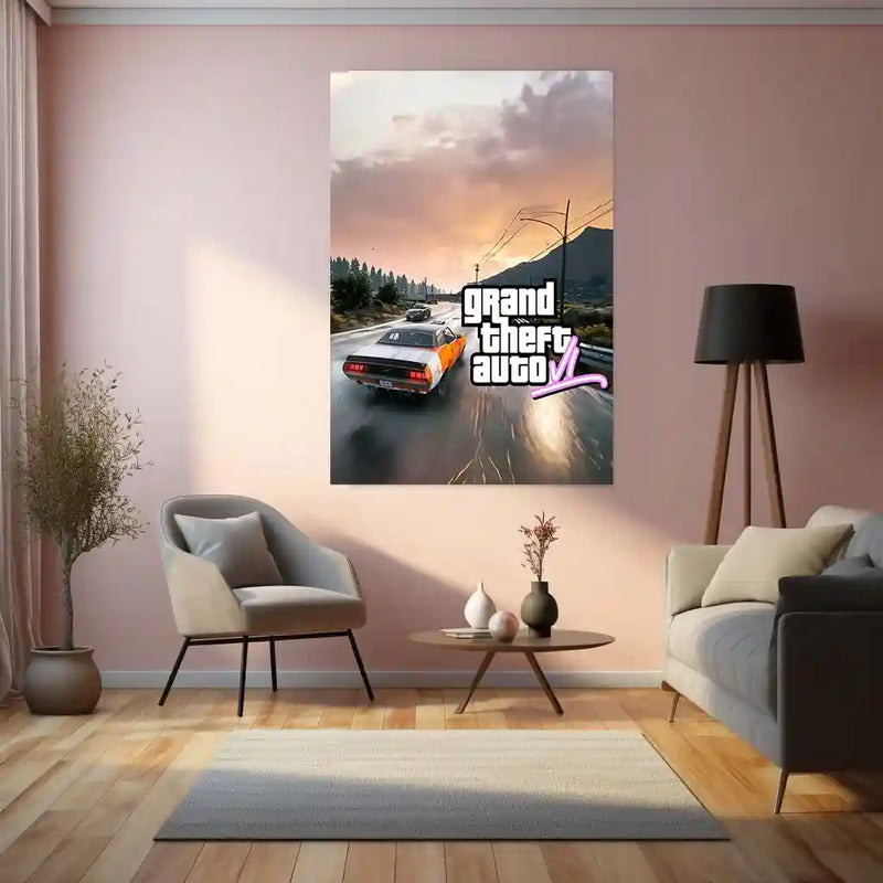 GTA Metal Frame Wall Art | Grand Theft Auto Inspired Poster for Gamers 01 - TURTLEWINGS