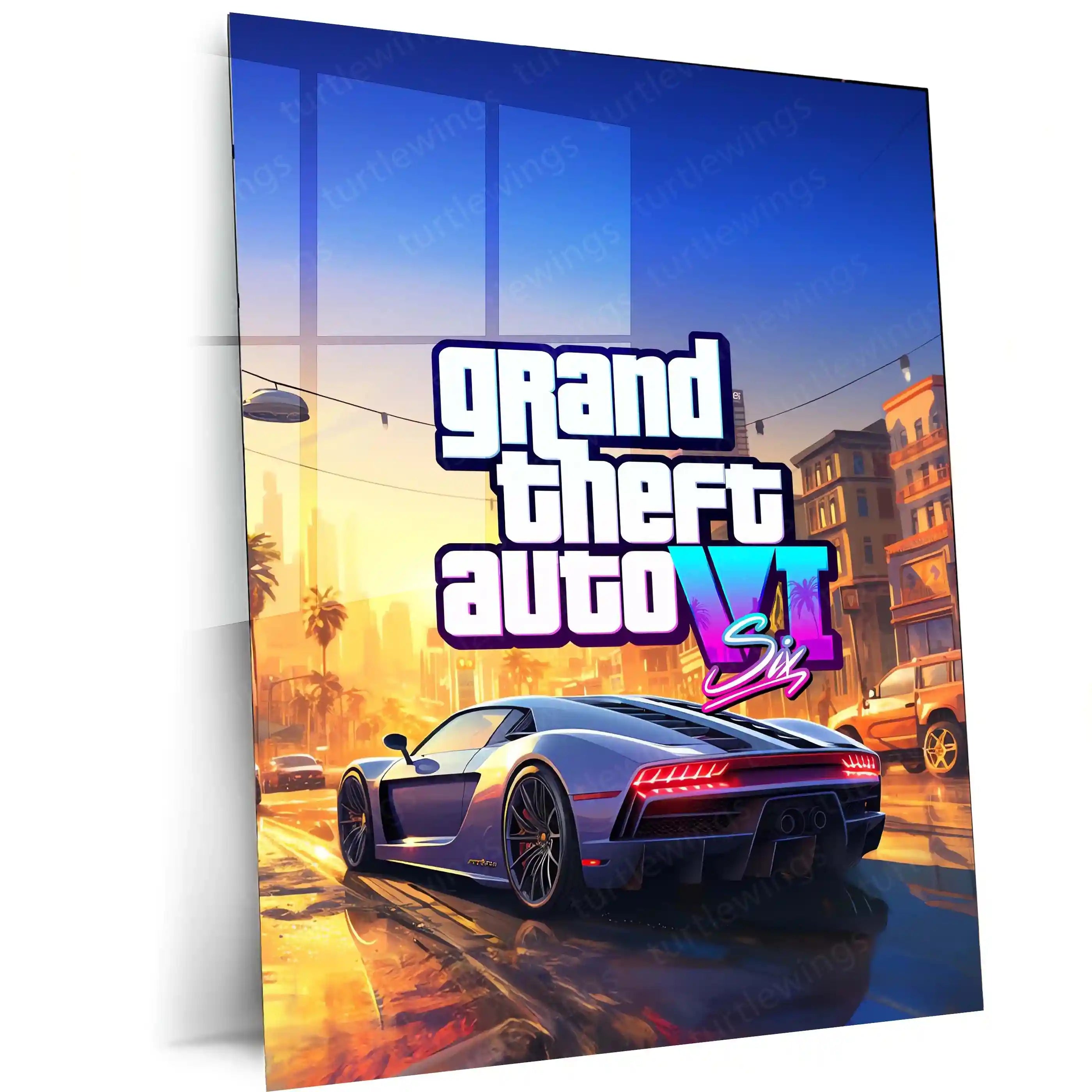 Affiche GTA Voiture Sport Rouge - Poster Art Mural Gaming Room A4 Sur Papier Photo Brillant - Décoration Inspirante Et Motivante