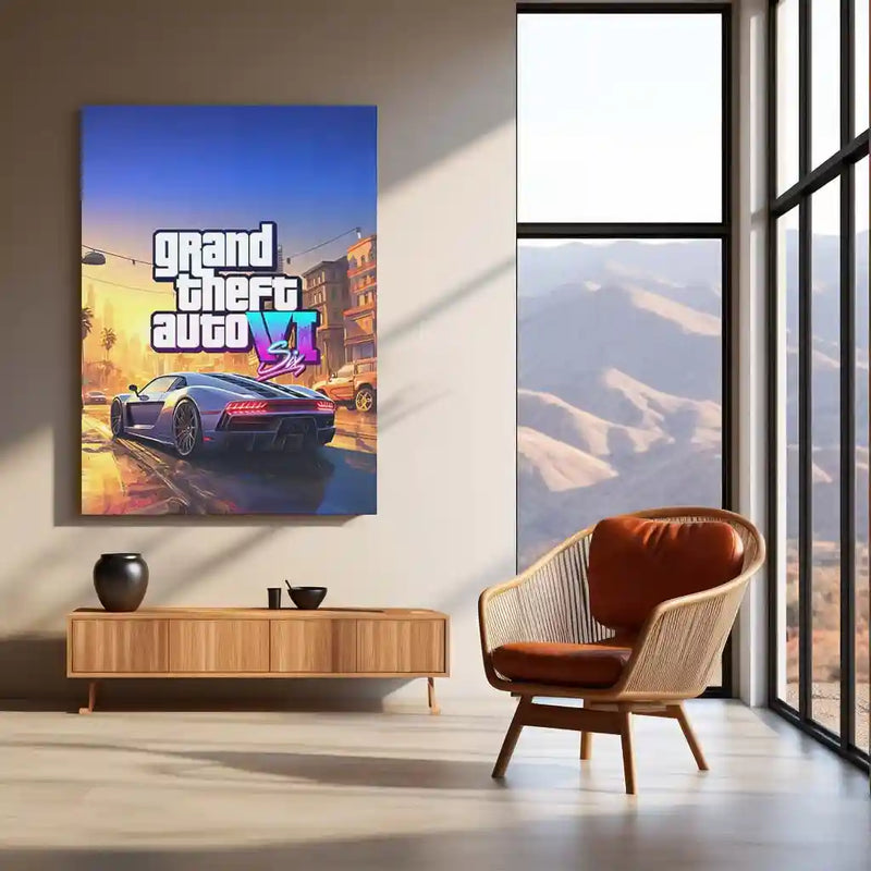 GTA Metal Frame Wall Art | Grand Theft Auto Inspired Poster for Gamers 02 - TURTLEWINGS