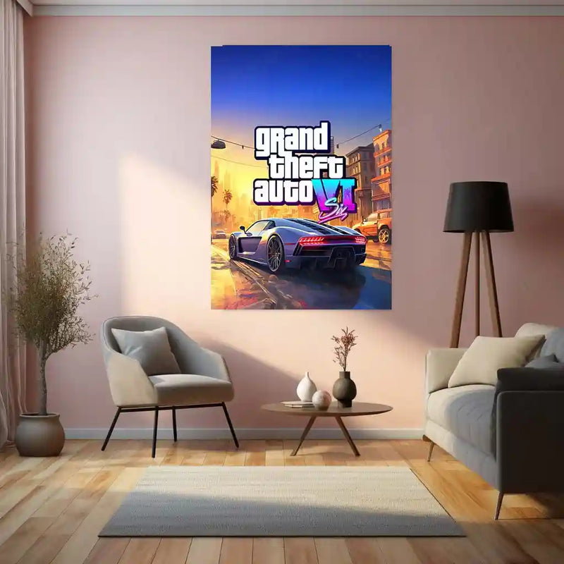 GTA Metal Frame Wall Art | Grand Theft Auto Inspired Poster for Gamers 02 - TURTLEWINGS
