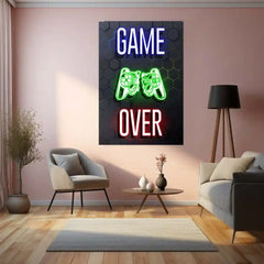 Game Metal Poster | Game Over – Neon Broken Controller Metal Poster | Gamer Room Wall Frame