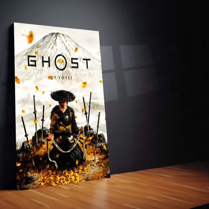 Ghost of Yōtei Samurai – Warrior & Mountain Art Metal Poster | Japanese Warrior Wall Frame