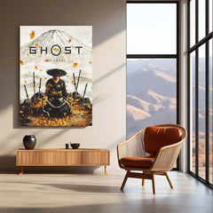 Ghost of Yōtei Samurai – Warrior & Mountain Art Metal Poster | Japanese Warrior Wall Frame