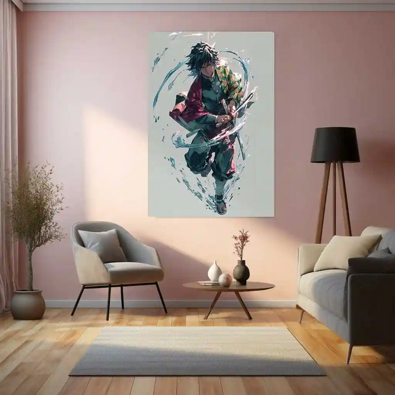 Giyu Tomioka – Water Hashira in Motion Metal Poster | Demon Slayer Wall Frame