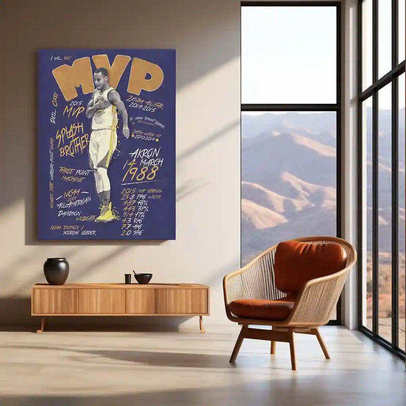 Golden State Greatness – Stephen Curry MVP Poster | Basketball Legend Metal Frame Wall Art