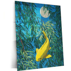 Golden Koi Under the Moonlight – Elegant Nature Metal Poster | Serene Wall Frame