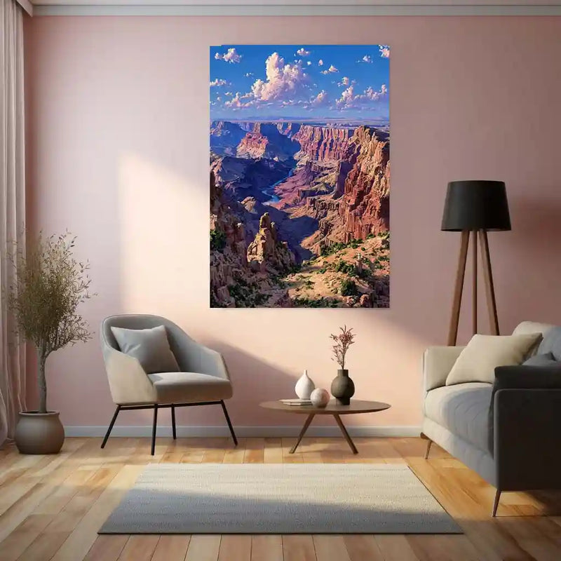 Grand Canyon Vista – Epic Scenic Digital Painting Metal Frame | Majestic Landscape Wall Art | Nature Photography-Inspired Decor