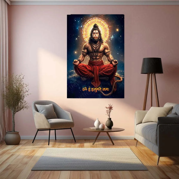 Spiritual God Metal Poster | Lord Hanuman Ji Metal Poster | Devotional Wall Art | Bajrangbali Spiritual Frame - TURTLEWINGS