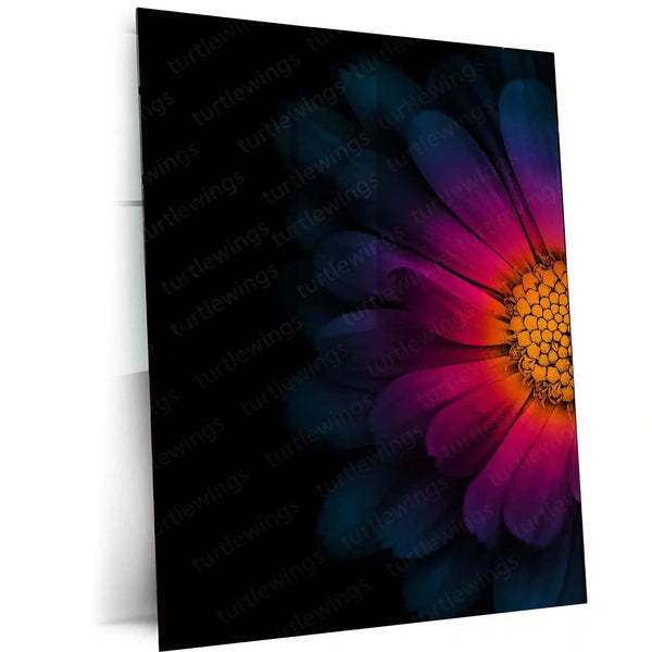 Half Bloom Neon Flower Metal Poster | Modern Floral Wall Frame