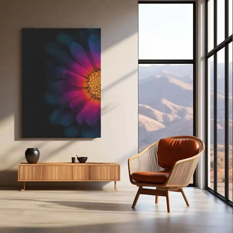 Half Bloom Neon Flower Metal Poster | Modern Floral Wall Frame