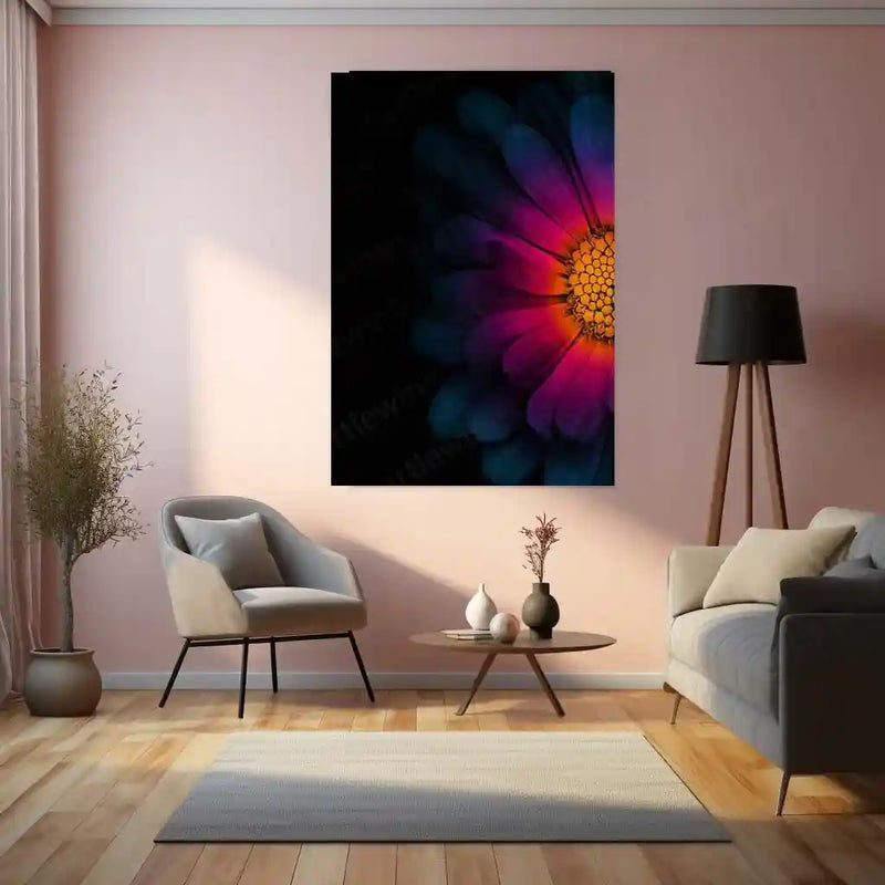 Half Bloom Neon Flower Metal Poster | Modern Floral Wall Frame