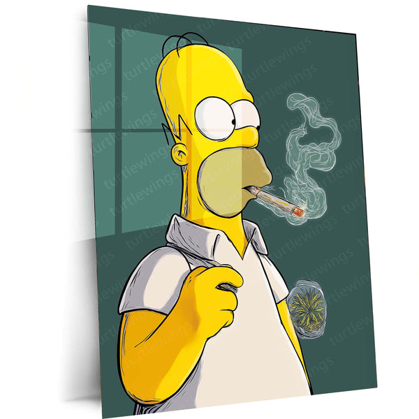 Homer Simpson Smoking – Funny Cartoon Cannabis Art Metal Frame | Pop Culture Weed Poster | Stoner Wall Decor