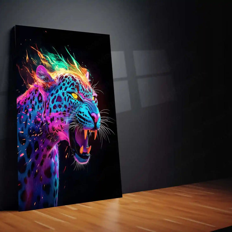 Inferno Hunt – Neon Jaguar Unleashed Metal Poster | Cyberpunk Fantasy Wall Frame