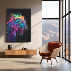 Inferno Hunt – Neon Jaguar Unleashed Metal Poster | Cyberpunk Fantasy Wall Frame