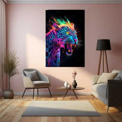 Inferno Hunt – Neon Jaguar Unleashed Metal Poster | Cyberpunk Fantasy Wall Frame