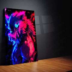 Anime Metal Poster | Inosuke Hashibira – Neon Beast Rage Metal Poster | Demon Slayer Wall Art Frame