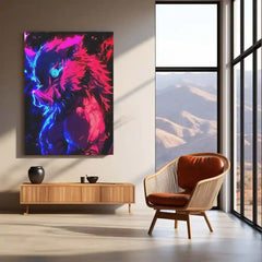 Anime Metal Poster | Inosuke Hashibira – Neon Beast Rage Metal Poster | Demon Slayer Wall Art Frame