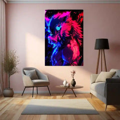Anime Metal Poster | Inosuke Hashibira – Neon Beast Rage Metal Poster | Demon Slayer Wall Art Frame