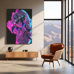 Anime Metal Poster | Inosuke Hashibira – Wild Beast Mode Neon Metal Poster | Demon Slayer Wall Frame