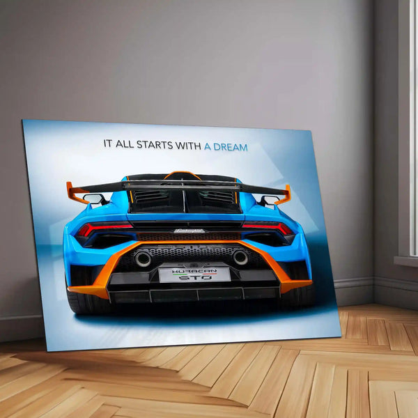 It All Starts With a Dream – Lamborghini Huracán STO Metal Frame | Racing Mindset Wall Art