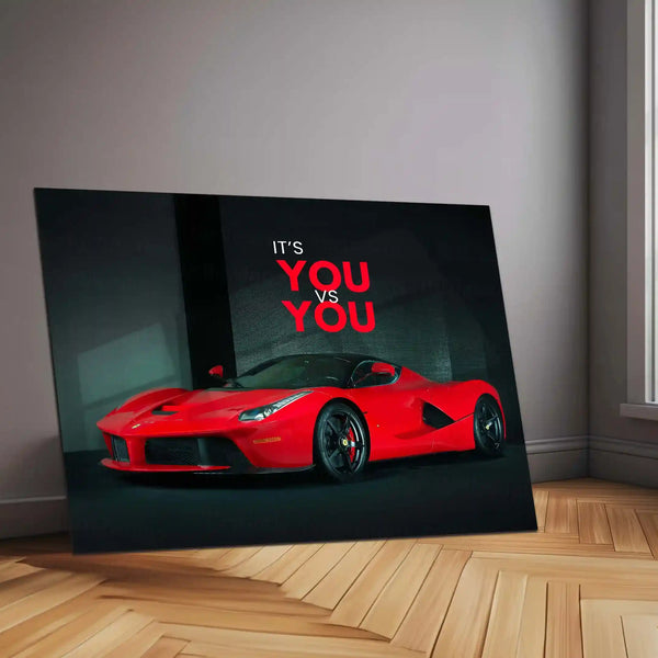 It’s You vs You – Red Ferrari LaFerrari Metal Poster | Self-Mastery Motivation | Premium Aluminum Car Art