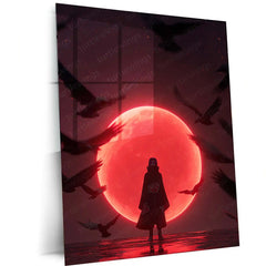 Anime Metal Poster | Itachi Uchiha – Red Moon Metal Poster | Naruto Akatsuki Wall Frame